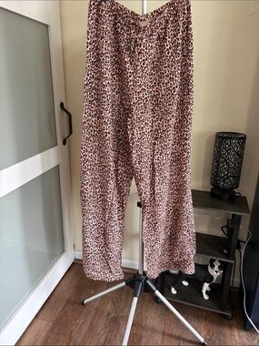 Lux Tan and Brown Leopard Wide-Leg Pants